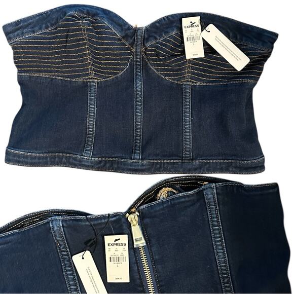 NWT Express Denim Corset Tank Top Zip Back Fitted Strapless Women's Size Large - Picture 1 of 5